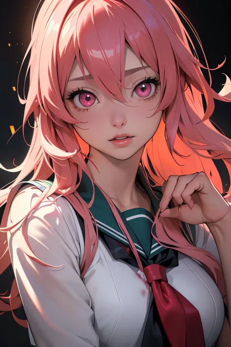 (((1girl))), (((waifu, mirai nikki, yuno gasai waifu))), (((hot pink hair, long hair))), ((blood red eyes eyes:1.3, upturned eye...