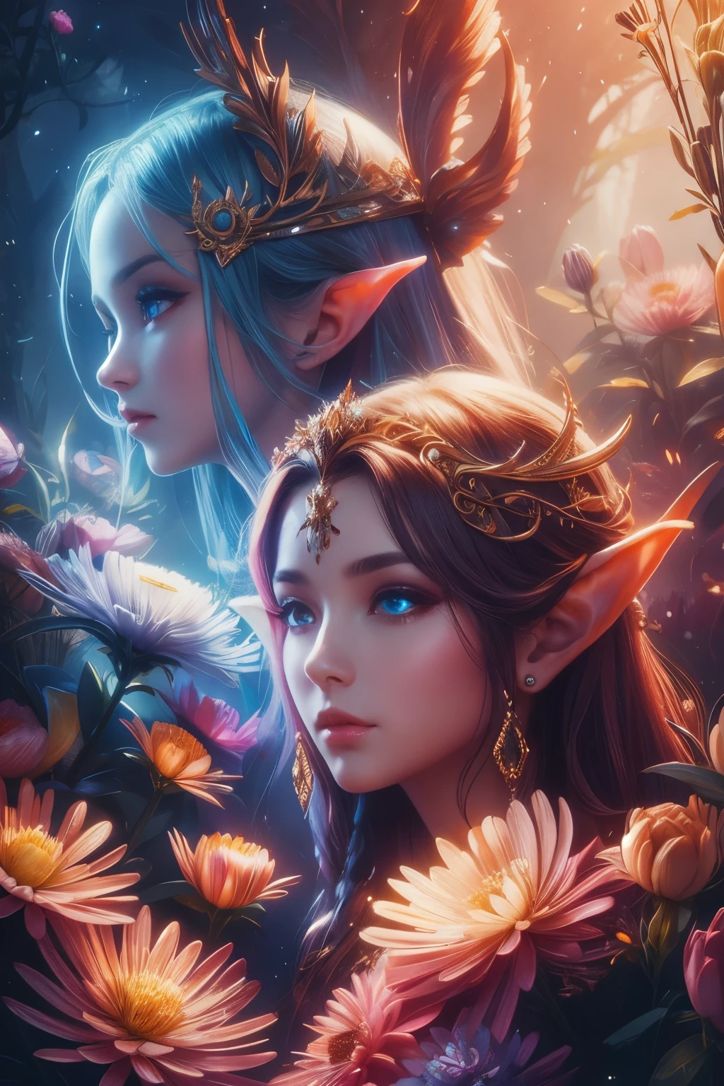 (Best quality, 4k, High-resolution, Masterpiece:1.2), Ultra-detailed, Realistic, Radiant lighting, Epoch Elves, Portraits, Fantastical colors, Fine art, Ethereal beings, Dreamlike, Whimsical creatures, Detailed facial features, Glowing eyes, Elven beauties, Ethereal glow, Mythical creatures, Harmonious composition, Dazzling colors, Stunning visual effects, Otherworldly appearance, Mesmerizing artistry, 