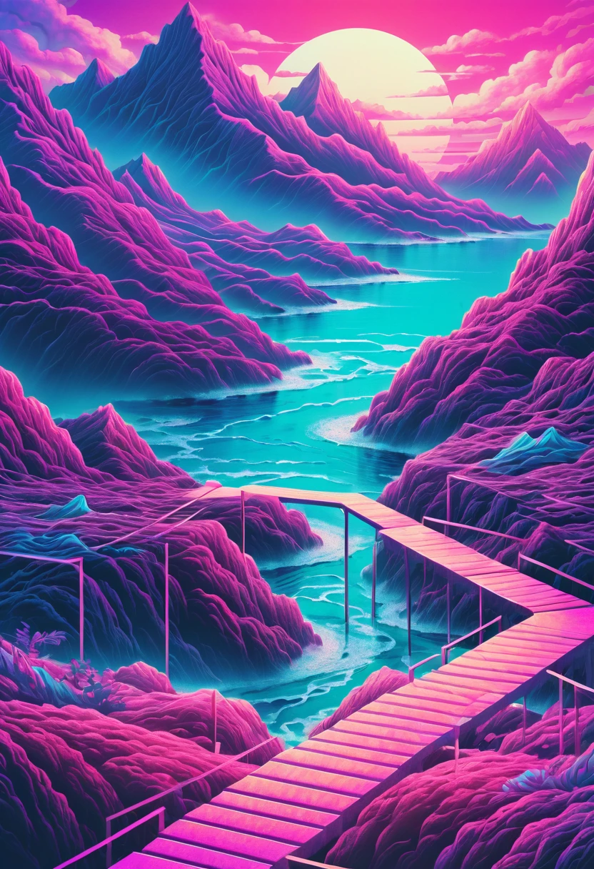 Vaporwave aesthetic pastel drawing, random directions theme, double exposure technique, hyper-detailed intertwining elements, dramatic lighting casting volumetric shadows adding mystery, high-contrast luminosity for a nostalgic feel, digital painting, 32K ultra-resolution.Vaporwave aesthetic 