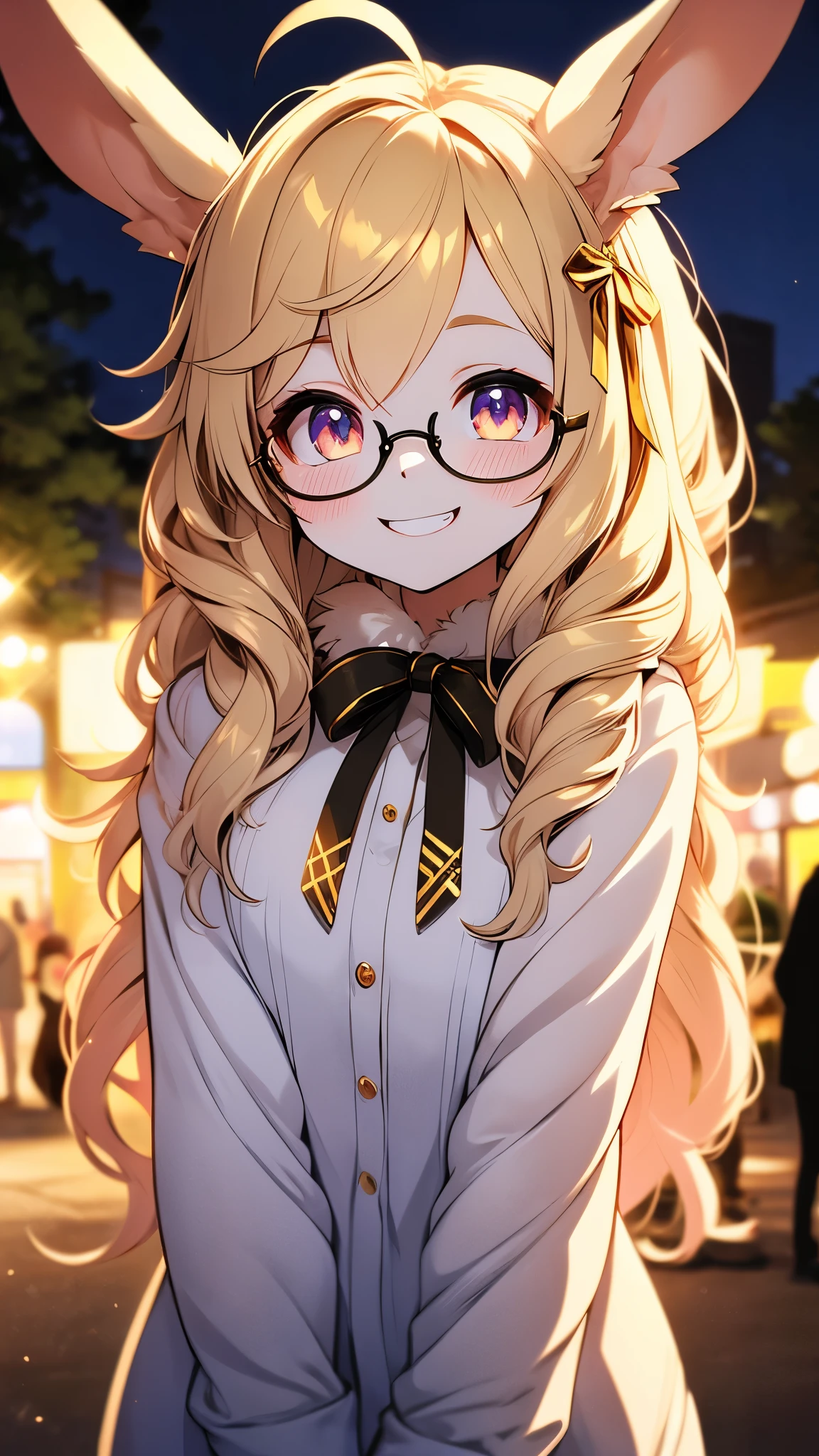 Blonde Hair Glasses - Anime girl with glasses and a cat ears - SeaArt AI