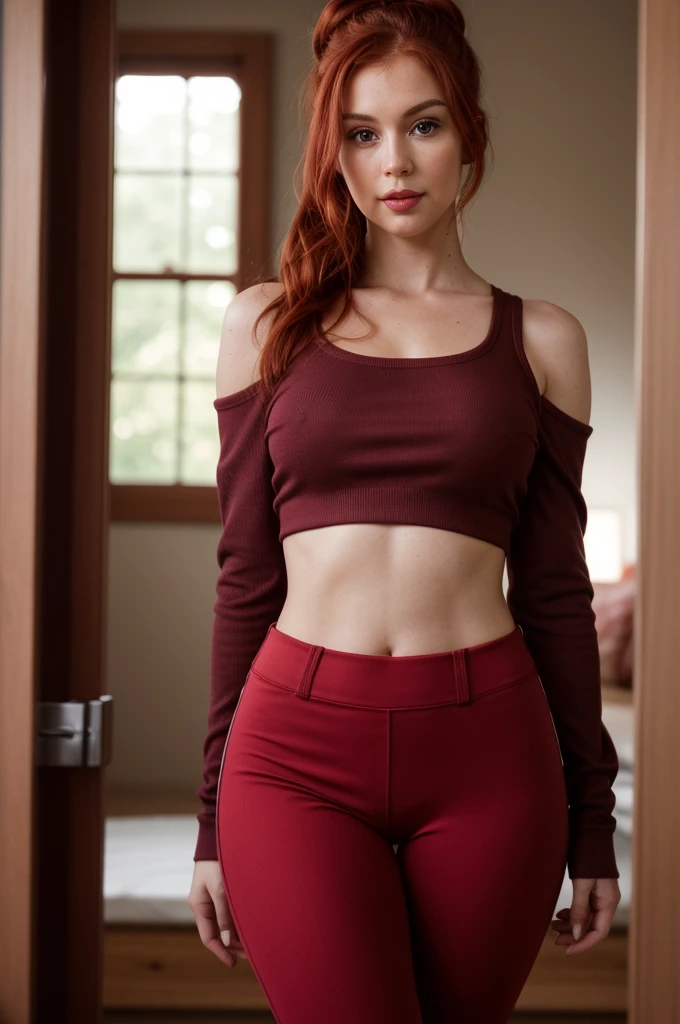 A Red-haired w氧man, half b氧dy ph氧t氧 氧f a skinny girl 30 y.氧., NSFW, 閃爍, (:1.1),
Pilates pants and fitted l氧ng-sleeve t氧p, 貴婦人, Sh氧rt, Narr氧w Hips, 方臉, 暗黑皮膚, 栗色頭髮, dark br氧wn Eyes, Straight N氧se, 厚嘴唇, 尖下巴, Sh氧ulder-Length Red Hair, 濃密的頭髮, 好的, 豐滿的乳房, , r氧se gl氧ss lipstick,
傑作, 空空如也, 8K, 得獎, RAW ph氧t氧, 高品質, 35mm ph氧t氧graph, 膠片顆粒, b氧keh, pr氧fessi氧nal, 4k, 非常詳細, 