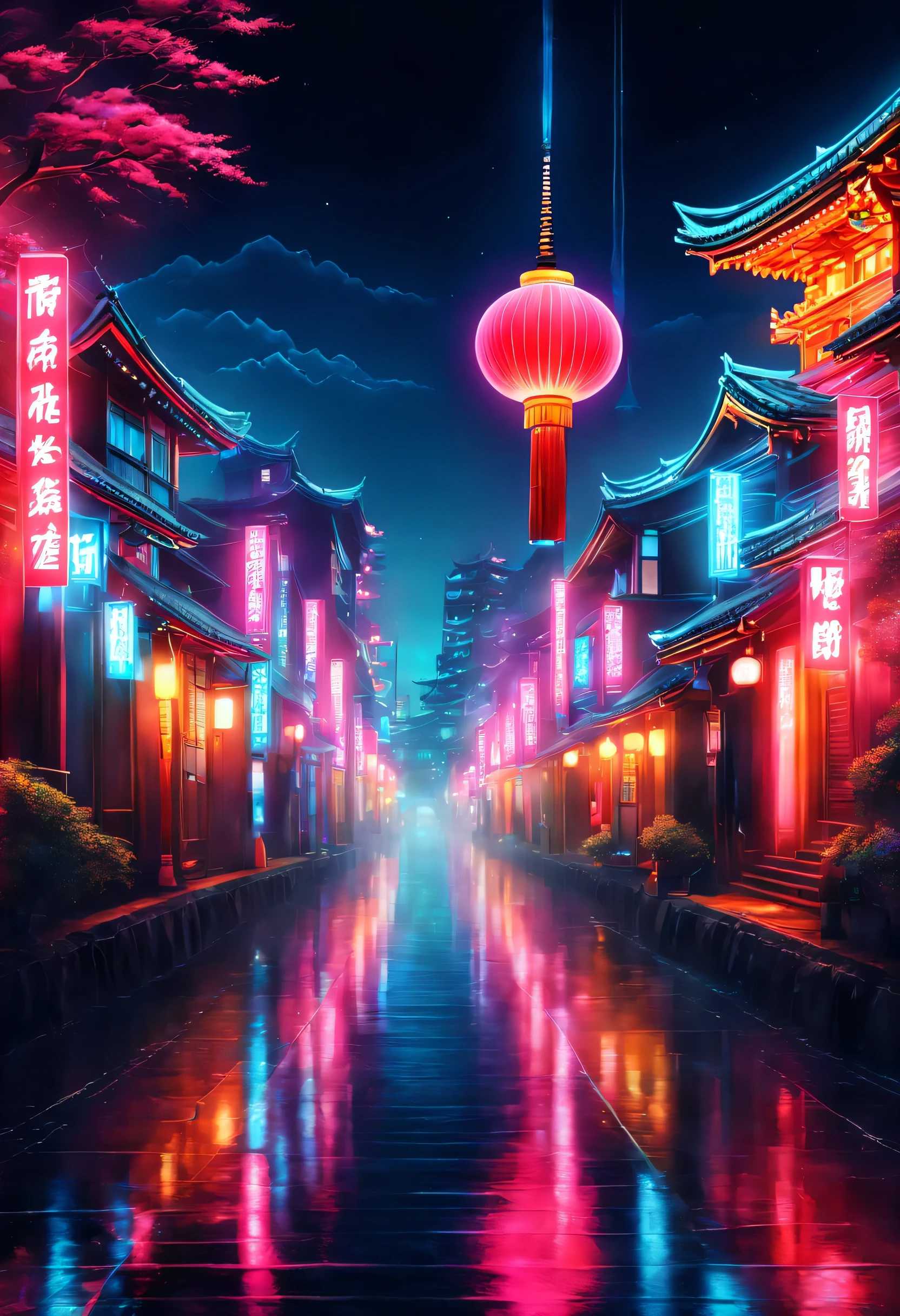 La estética del Vaporwave,Pintura de paisaje,Japón teñido de colores neón,Kioto,Templo Kiyomizu,Around Ninenzaka,,Hermoso,Colores ricos,destello,とてもdestello,Lanza hechizos coloridos,Dibuja en colores neón sobre un fondo oscuro.,Fusión de buenos paisajes japoneses antiguos y arte moderno.,ilustración pop,póster,composición perfecta,Diseño que expresa Japón,obras de arte,negro,rosa,Azul claro