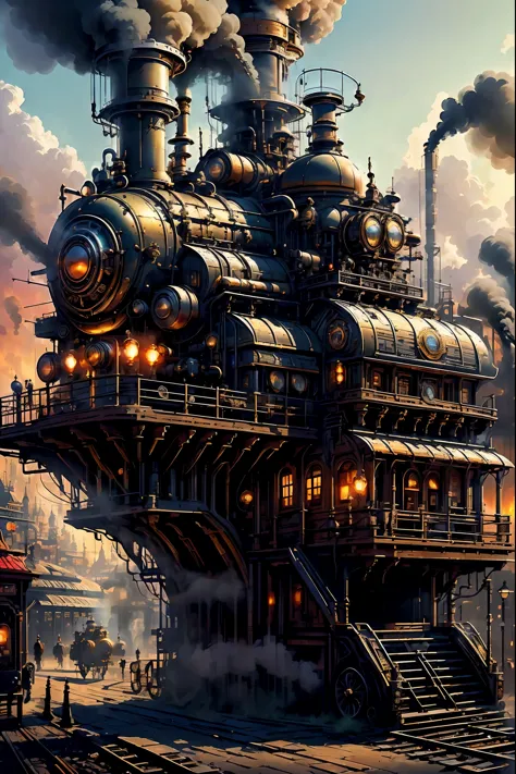 (masterpiece,top quality,best quality,official art,Beautiful and beautiful:1.2),Steampunk, Victorian mechanical world,steam trai...
