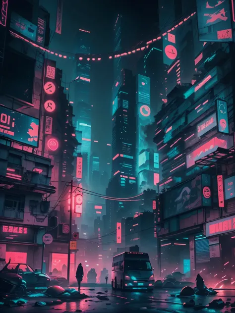(city,chaotic and dense buildings,nighttime scene,cyberpunk style,lots of neon,many trademarks,lots of colors,high quality:1.2,l...