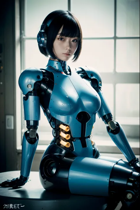 masterpiece, best quality, extremely detailed,  Japaese Cyborg girl,Plump , control panels,android,Droid,Mechanical Hand, Robot ...