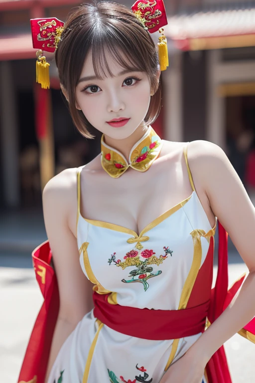 (((very detailed , 8k wallpaper, masterpiece, High resolution, highest quality))), ((ローアングル,Beautiful woman, Model-like posture, acrobatic pose,fighting pose,)),((Chinese dress style idol costume, Cute colorful pattern and sexy slit＆sexy costume.):1.5),(Chinese dress style idol costume:1.4),
(Cute colorful frills and sexy slit＆sexy costume.:1.3), ((very detailed顔, very detailed black eyes, extra detailed body, highest qualityのリアルテクスチャスキン)), (Short Bob Cut Hair, white skin,), (Chinese style wall), surreal, digital paint,