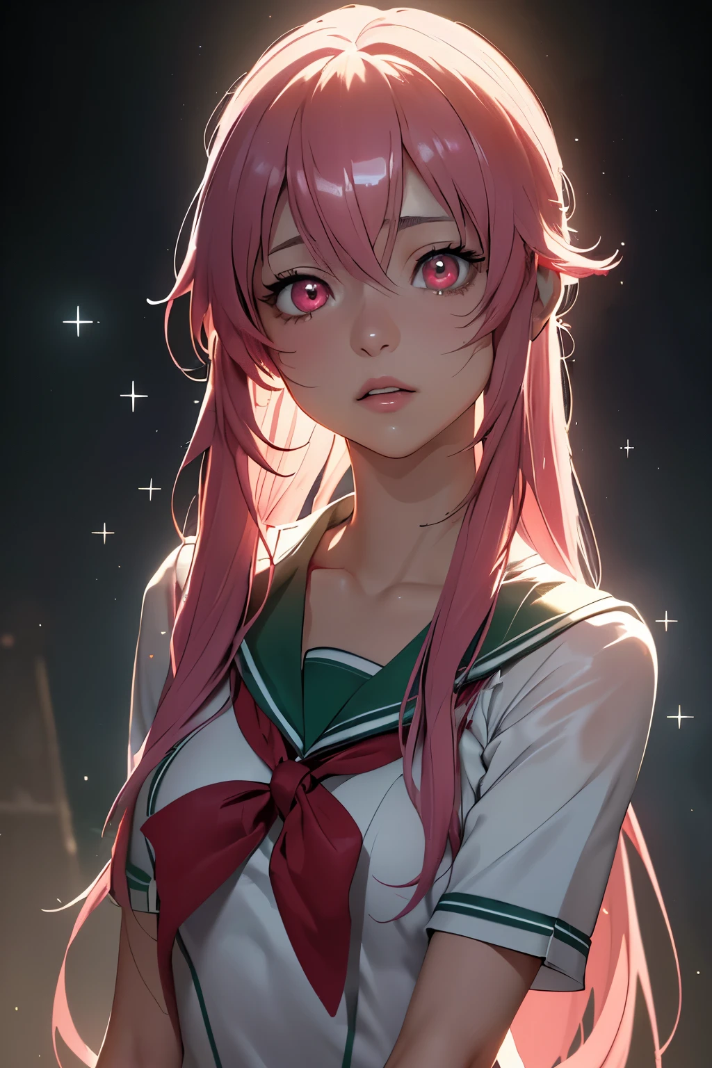 Anime girl with pink hair and green and white uniform - SeaArt AI