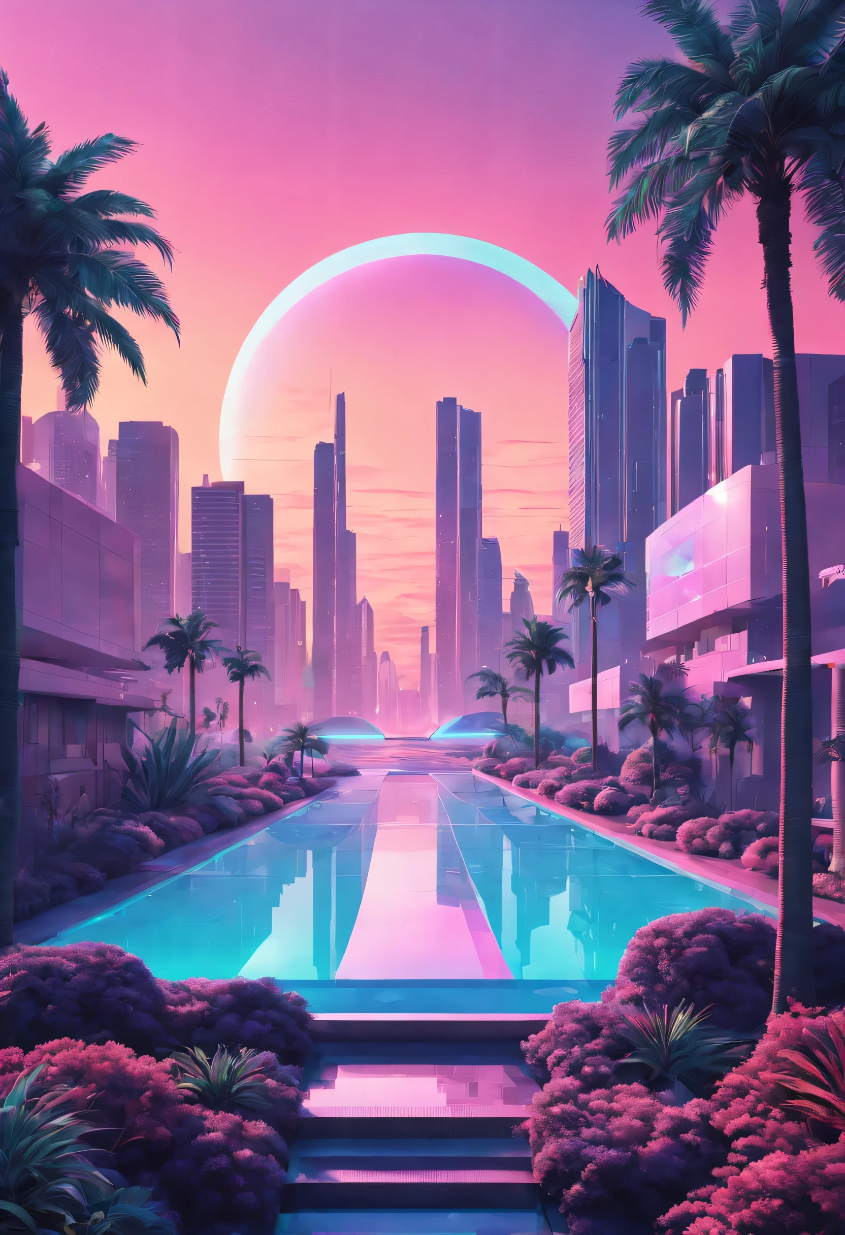 vaporwave aesthetics, psychedelic atmosphere, retro charm, dream nature, The splendor of Art Deco, Synthwave Palette, Soft neon glow, dreamlike surrealism, Soft focus cityscape, Geometric patterns, chrome decoration, 80s nostalgia, statuesque elegance, intricate line art, Marble texture, cybernetic plant, retro futuristic skyline, digital palm tree, Sunset refracted through prism gradient, Nostalgic VHS quality, floating geometric shapes, Ethereal synth soundtrack, virtual paradise, (best quality,4K,8k,high resolution,masterpiece:1.2), Super detailed, (actual,photoactual,photo-actual:1.37), (otherworldly beauty:1.1), holographic illusion, Visual echoes of a bygone era, (retro tech:1.1), (Luxurious decorative design:1.1), The past meets the future, (euphoric trance:1.1), Vaporwave Sculpture, digital flora, Light and light, (nostalgic euphoria:1.1), Vaporwave Fantasy, (elegant symmetry:1.1), soft neon spectrum