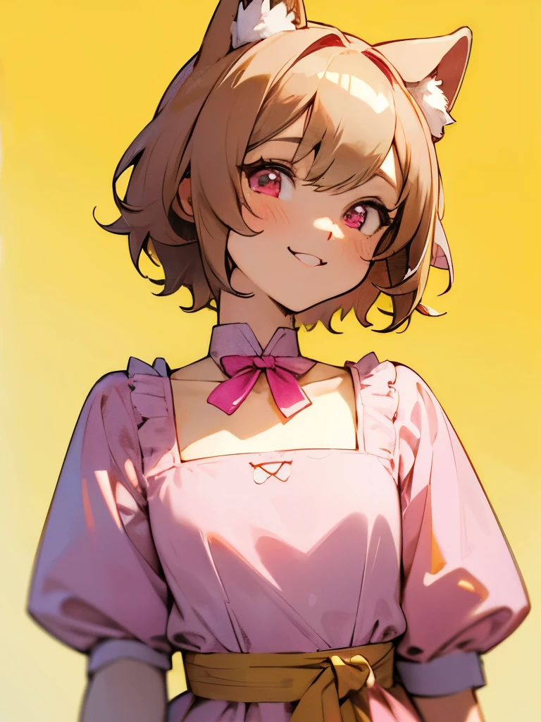 Anime girl with cat ears and pink dress with pink bow - SeaArt AI