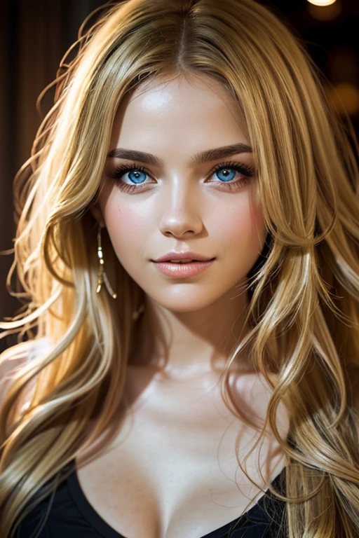 (beste Qualität,ultra details,realistische Haut),schöne blonde Frau,Mediterraner Ursprung,Gesichtsansicht,Porträt,fröhliche Beleuchtung,leuchtende Farben, vollen Lippen, attraktiv, sexy, Lockige haare