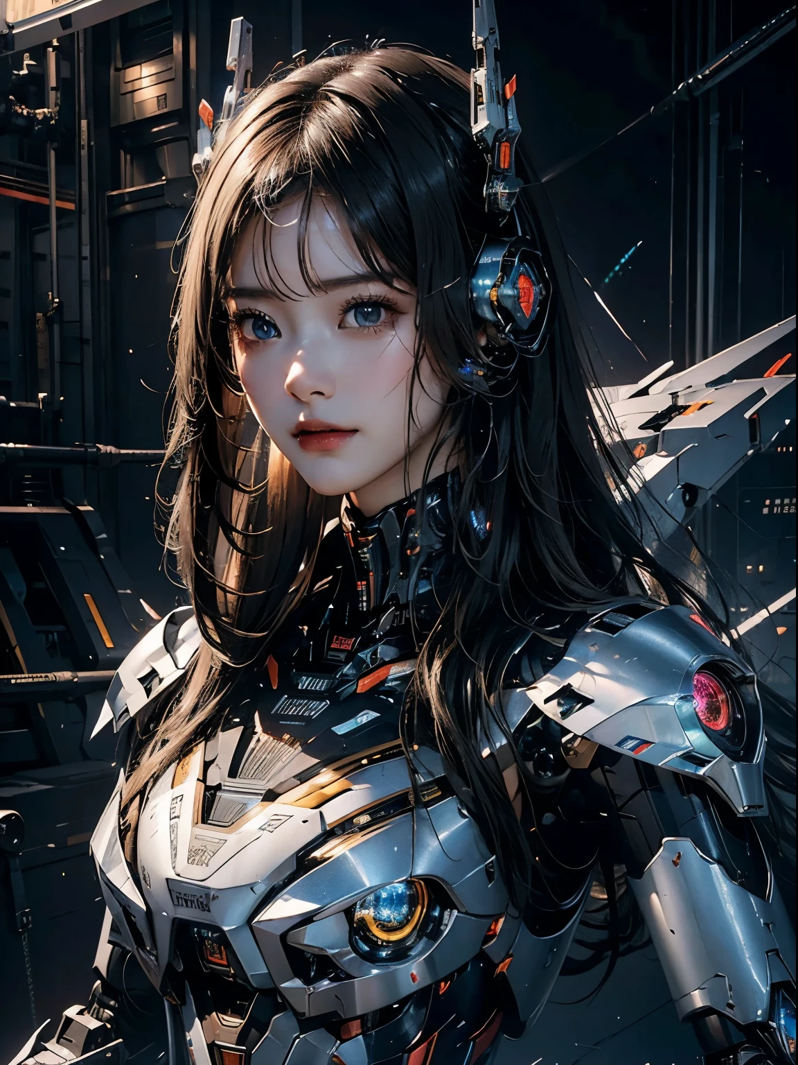  super detalhado, detalhes avançados, alta qualidade, 最alta qualidade, Alta resolução, 1080P, disco rígido, lindo,(máquina de guerra),lindoサイボーグの女性,Garota Ciborgue Mecha,modo de batalha,Garota com corpo mecha,She is wearing a futuristic máquina de guerra weapon mecha,tiro de corpo inteiro