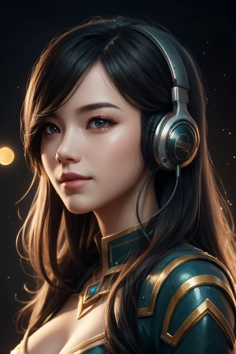 a close up of a girl with headphones on smiling, 8k artgerm bokeh, rossdraws global illumination, league of legends character, s...