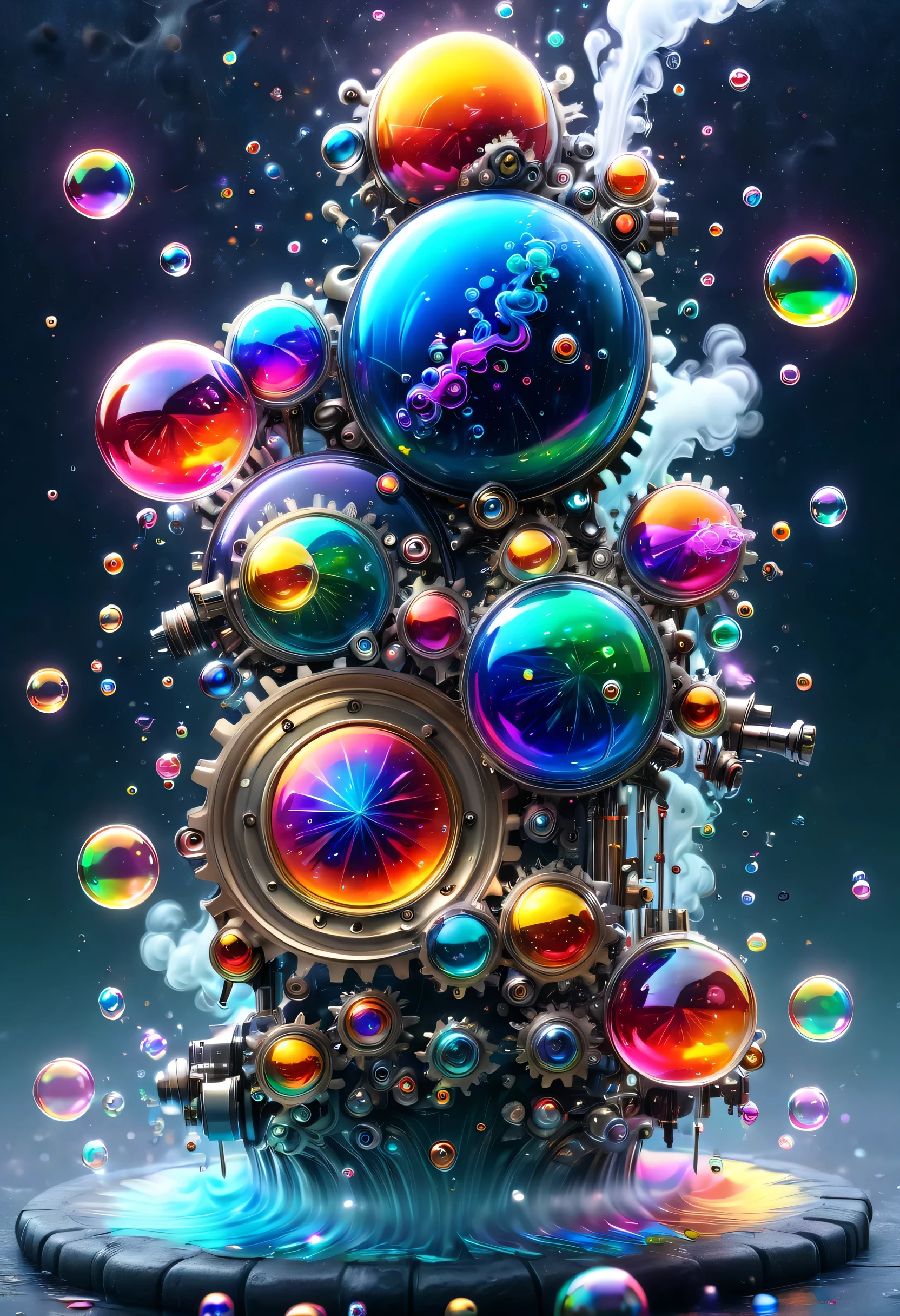 
(best quality,4K,8k,high resolution,masterpiece:1.2),Super detailed,(actual,photoactual,photo-actual:1.37),stringy viscous liquid,Mechanical gears,gradient neon light,(floating colorful bubbles,starry sky steam,starry sky steam:1.37,starry sky steam:1.37,starry sky steam:1.37),(Laser colorful light waves),(Metal refraction),many liquid bubbles:1.37,Gorgeous gradient geometric art,The collision and reorganization of future and retro elements,Exaggerated artistic expression,concept art,Red,green,blue 