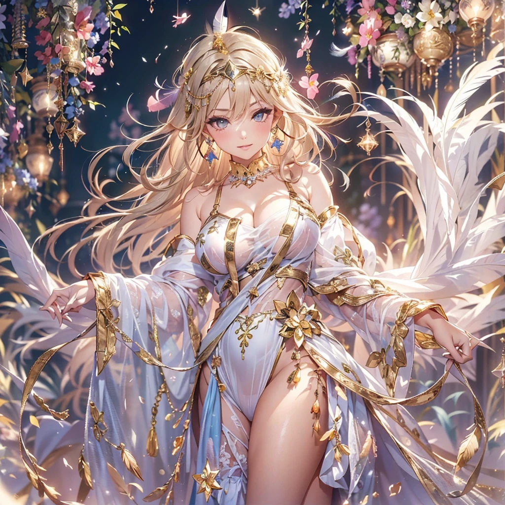 The best masterpiece ever、🌟Beauty, 3D two-dimensional, rich, bionde, skirt, stockings, high heels, poison、star、star、(Highly detailed CG Unity 8k wallpaper),(masterpiece), (最high quality), (Super detailed), (best work),(best shadow), (sharp eyeliner, eye shadow, fine eye:1.1), (超High resolution,realistic,最high quality,realistic),(8k,RAW photo,最high quality,Maple),mature woman、sensual curves、huge breasts、thighs、bubble、Ass masterpiece, 最high quality, Super detailed, full body shot, mature woman, beautiful mature woman, nightgown and underwear, enchanting smile, thick lips, Chubby lips, blush, looking at the viewer, provocative expression, Beautiful hairstyle, cleavage, Plump、curvy hips、attractive face、sexy lingerie、an inviting gaze、Expression of emotions、Lewd underwear、(((erotic see-through lingerie set)))、Standing position、gorgeous accessories 、Women with big breasts, bare shoulders, golden hair, colored feather, metal ornaments, colored flowers, particle, light, (masterpiece, 最high quality, 最high quality, official art, beautiful and aesthetic:1.2), (1 girl:1.3), very detailed,(fractal art:1.1),(colorful:1.1)、(flowers:1.3),most detailed,(zentangle:1.2), (dynamic pose), (abstract background:1.3), (shiny skin), (lots of colors :1.4), ,(earrings:1.4), (feather:1.4),masterpiece, 最high quality, Super detailed, 30~40 years, full body shot, beautiful 、various hairstyles，gold headband，plump breasts，beautiful butt，greek clothing，Tulle covers the breasts，perfectly proportioned, detailed clothing details,marble，god statue，cinematic lighting, film grain, 8k, masterpiece, Super detailed, high detail, high quality, High resolution,(((NSFW:1.2)))、exposed chest、Openwork decoration，(((see through dress)))、(((Anatomically correct body))) , 最high quality, Super detailed, (((Lewd underwear)))、raise your butt, from below, (((R-18)))、Feast、thighs, big breasts, Are standing, cowboy shot, blush, (((1 girl))), (masterpiece:1.3), (High resolution), (8k), (very detailed), perfect face, Nice eye and face, (((最high quality))), (Super detailed), detailed face and eye, (alone), High resolution、beautifuleye,(((sexy pose)))、(((Well-formed big breasts)))、((beautiful eye))、luxury、(((超High resolution)))、(((detailed description)))、(((Chubby body type)))、(((Body parts that match the anatomical structure)))、Beautiful long eyelashes、A well-proportioned body type,2 feet、Just the right size for your legs and arms、Fishnet tights、glamorous、(((Clear white and black eye)))、lipstick、Sparkling、(Undistorted face, eye, body)、jewelry、gem、(Long, beautifully curled eyelashes)、(((Well-balanced beautiful breasts)))、(transparent, Exquisite skin:1.2)、(((Perfect glamorous body)))、actress face、Super beautiful、cute smile、Healing beauty、Flower shower、Perfect Eye、realistic depiction、super sexy、shiny、glamorous、double eyelids、Good dark compensate、compensate、Unblurred eye 
