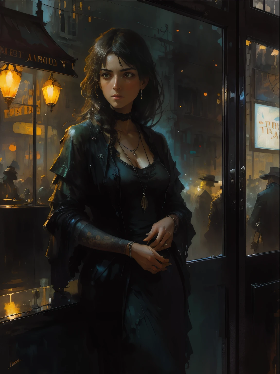 painting of woman, with influence of Jeremy Mann, Jeremy Mann, style of Jeremy Mann, Jeremy Mann painting, Jeremy Mann art, Ron Hicks, Liepke, Jeremy Mann and alphonse mucha, Works that influenced Edmund Blampid, robert lenkiewicz, Casey Baugh and James Jean, Works that influenced Willem Kalf, Nick Alm, tumbler, figurative art, Intense watercolor painting, watercolor detailed art,Beautiful and expressive paintings, Beautiful artwork illustration, wonderful, cool beauty, highest quality,official art, women only, sharp outline, melancholy, nostalgia, nostalgia,Eyes without pupils, color eye, ideal anima, In search of lost time, marcel proust, sentimental, street corner
