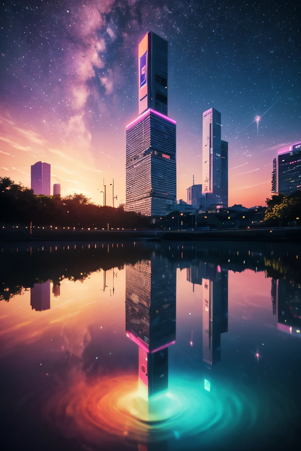 (best quality,4k,8k,highres,masterpiece:1.2),ultra-detailed,(realistic,photorealistic,photo-realistic:1.37),vaporwave aesthetic,purple-pink color palette,glitch effects,neon lights,misty atmosphere,surreal scenery,retro vibe,nostalgic feeling,80s-inspired,city skyline,smooth aesthetic,calm and dreamy,lo-fi vibes,retro arcade machines,elegant architecture,golden sunsets,reflective surfaces,sparkling stars,lush greenery,roman statues,vibrant colors,slow motion cinematography,vintage TV screens,starry sky,vibrant city lights,romantic sunset sail,serene ocean waves,soft pastel hues,modern cyberpunk elements,subtle holographic details,old school technology,80s fashion,cassette tapes,animated glitch art,ethereal music background,lonely urban exploration,cosmic energy,levitating objects,vaporwave music in the background,VR-friendly experience