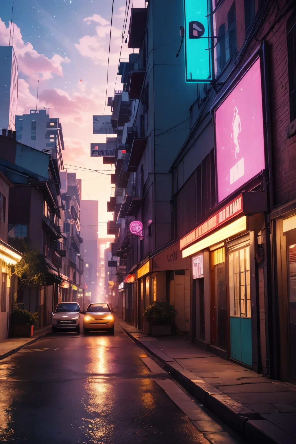 (best quality,4k,8k,highres,masterpiece:1.2),ultra-detailed,(realistic,photorealistic,photo-realistic:1.37),vaporwave aesthetic,purple-pink color palette,glitch effects,neon lights,misty atmosphere,surreal scenery,retro vibe,nostalgic feeling,80s-inspired,city skyline,smooth aesthetic,calm and dreamy,lo-fi vibes,retro arcade machines,elegant architecture,golden sunsets,reflective surfaces,sparkling stars,lush greenery,roman statues,vibrant colors,slow motion cinematography,vintage TV screens,starry sky,vibrant city lights,romantic sunset sail,serene ocean waves,soft pastel hues,modern cyberpunk elements,subtle holographic details,old school technology,80s fashion,cassette tapes,animated glitch art,ethereal music background,lonely urban exploration,cosmic energy,levitating objects,vaporwave music in the background,VR-friendly experience