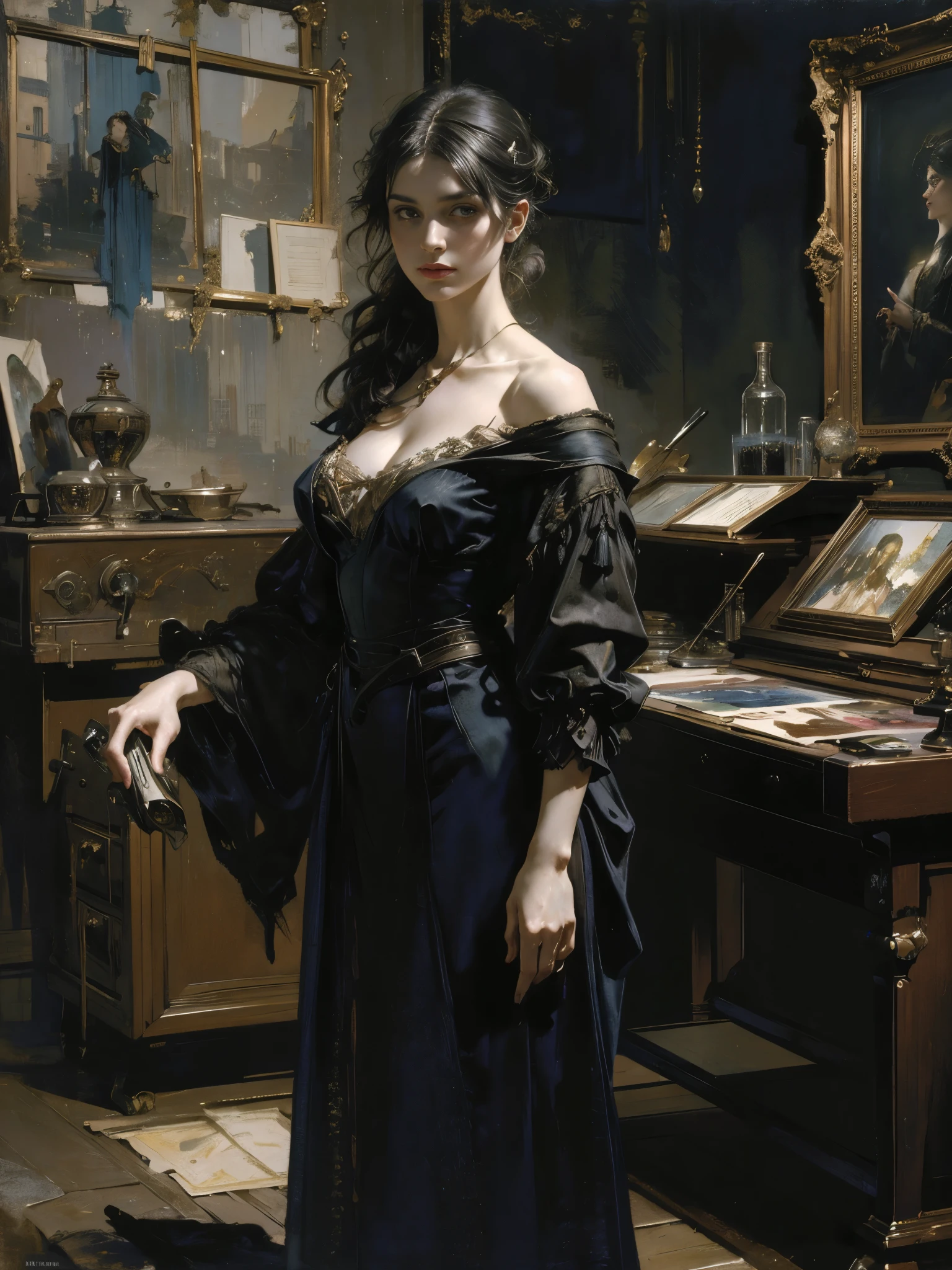 painting of woman, with influence of Jeremy Mann, Jeremy Mann, style of Jeremy Mann, Jeremy Mann painting, Jeremy Mann art, Ron Hicks, Liepke, Jeremy Mann and alphonse mucha, Works that influenced Edmund Blampid, robert lenkiewicz, Casey Baugh and James Jean, Works that influenced Willem Kalf, Nick Alm, tumbler, figurative art, Intense watercolor painting, watercolor detailed art,Beautiful and expressive paintings, Beautiful artwork illustration, wonderful, cool beauty, highest quality, official art, perfect composition,perfect angle, best shot, female solo, sharp outline, mysterious, nostalgia, nostalgia, romantic, fantasy, The ambiguous boundary between past and present, Eyes without pupils, color eye, ideal anima, In search of lost time, marcel proust, sentimental, Paris in the first half of the 20th century, montparnasse, Full body Esbian, outdoor