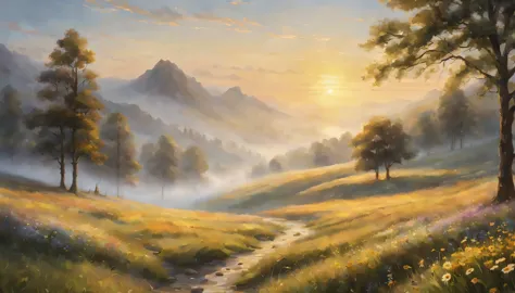 The prompt for the morning themed wallpaper, with a view of sunray and a serene view of fine weather is as follows:

"A tranquil...