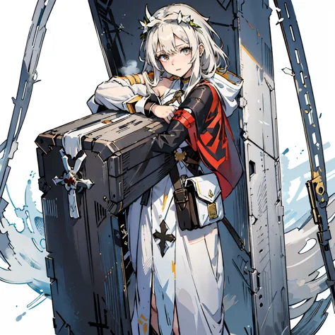 Anime-style image：A woman wearing a white dress, from Ark Night, from girls frontline, White hair deity, Ark Night, Lingchang art, girls frontline style, girls frontline cg, fleet collection style, girls frontline, White hair, prussia, by Shitao, Kushat Ga...