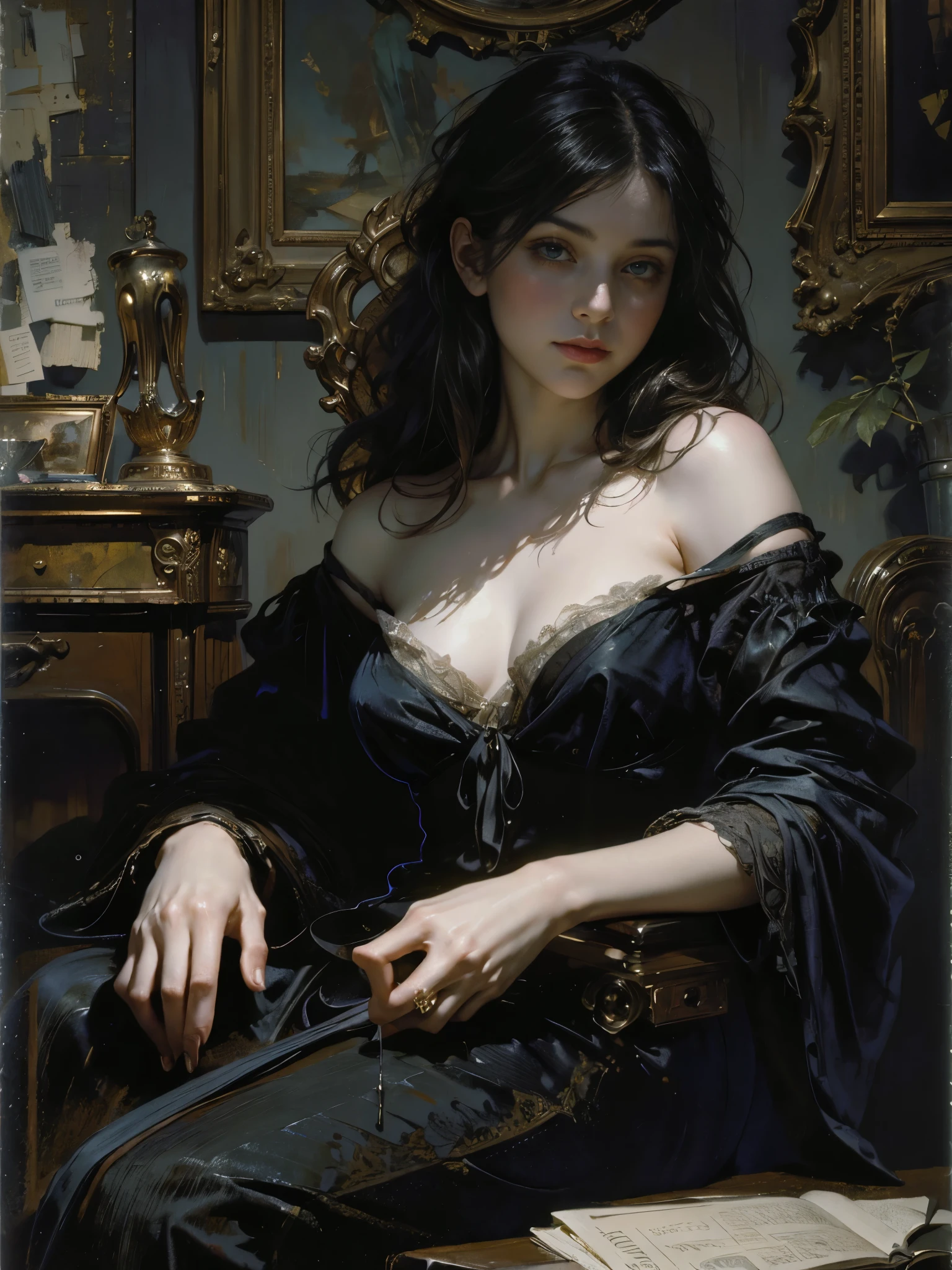 painting of woman, with influence of Jeremy Mann, Jeremy Mann, style of Jeremy Mann, Jeremy Mann painting, Jeremy Mann art, Ron Hicks, Liepke, Jeremy Mann and alphonse mucha, Works that influenced Edmund Blampid, robert lenkiewicz, Casey Baugh and James Jean, Works that influenced Willem Kalf, Nick Alm, tumbler, figurative art, Intense watercolor painting, watercolor detailed art,Beautiful and expressive paintings, Beautiful artwork illustration, wonderful, cool beauty, highest quality, official art, perfect composition,perfect angle, best shot, women only, sharp outline, melancholy, nostalgia, nostalgia, Eyes without pupils, color eye, ideal anima, In search of lost time, marcel proust, sentimental, Paris in the first half of the 20th century, montparnasse, Full body Esbian, The ambiguous boundary between present and past