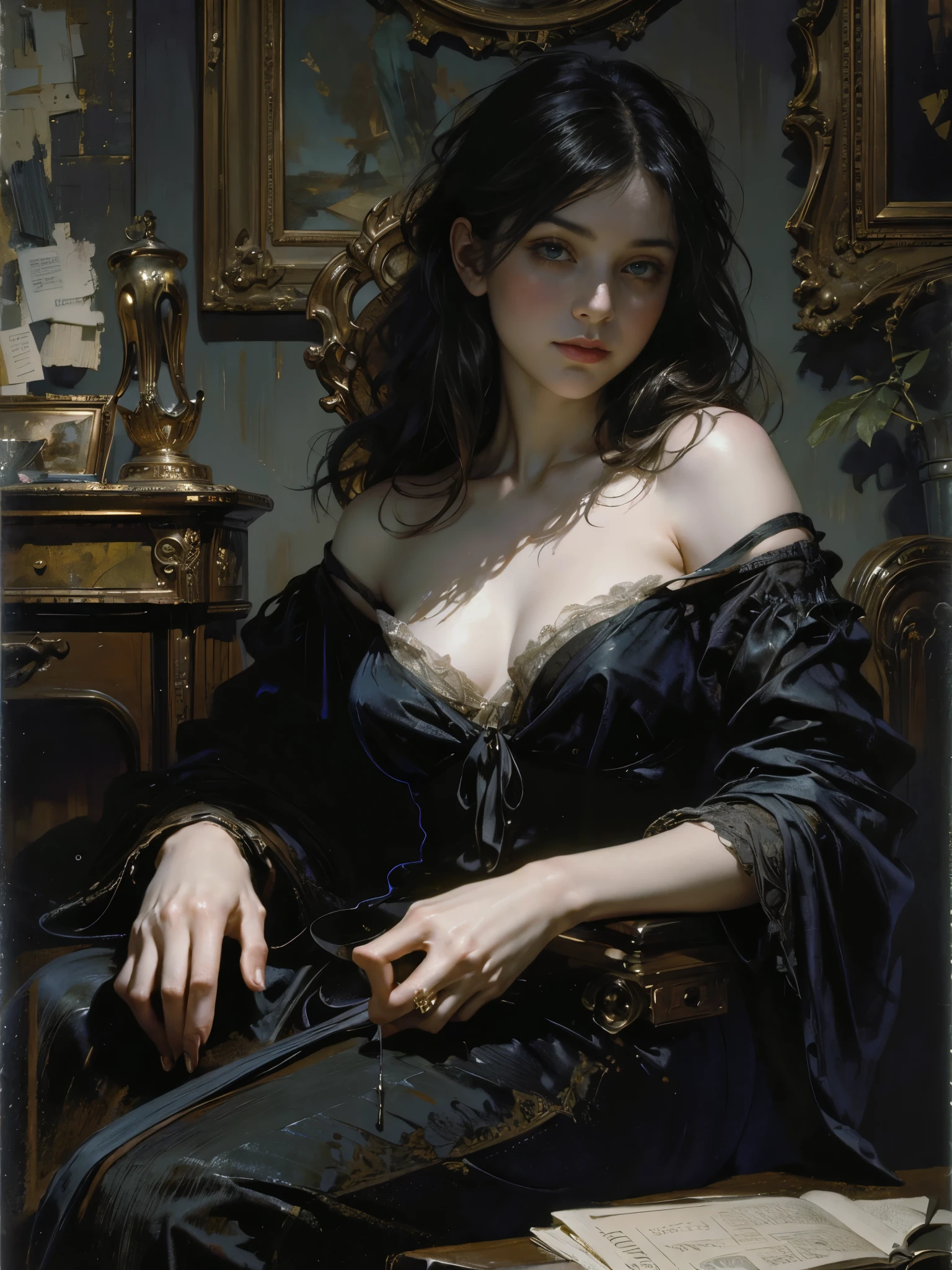 pintura de mulher, com influência de Jeremy Mann, Jeremy Mann, estilo de Jeremy Mann, Pintura de Jeremy Mann, Arte de Jeremy Mann, Ron Hicks, Liepke, Jeremy Mann e Alphonse Mucha, Obras que influenciaram Edmund Blampid, Robert Lenkiewicz, Casey Baugh e James Jean, Obras que influenciaram Willem Kalf, Nick Alm, copo, arte figurativa, Pintura em aquarela intensa, arte detalhada em aquarela,Pinturas lindas e expressivas, Bela ilustração de arte, maravilhoso, beleza legal, mais alta qualidade, arte oficial, composição perfeita,ângulo perfeito, melhor tiro, Só Mulheres, contorno nítido, Melancólico, nostalgia, nostalgia, olhos sem pupilas, olho de cor, ideal anima, em busca do tempo perdido, Marcel Proust, sentimental, Paris na primeira metade do século XX, Montparnasse, Esbian de corpo inteiro, A fronteira ambígua entre presente e passado