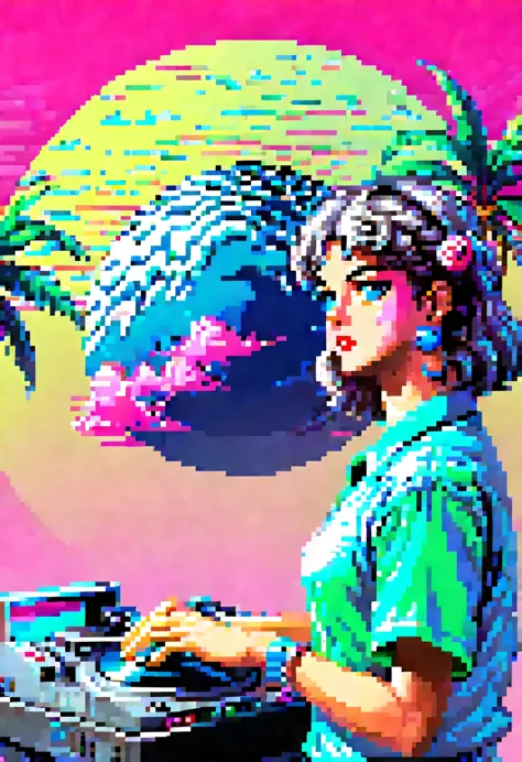 (vaporwave怪诞美学:1.8),High saturation color,David bust sculpture head and body separated, double contact, 商品ocean报,High saturation color,futuristic city, English title，fantasy, matrix, desert, ocean,Close-up of High quality gramophone,coconut tree,24th centu...