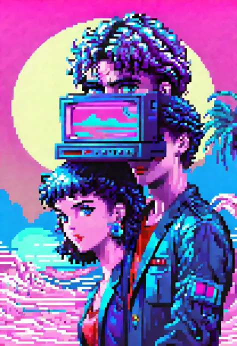 (vaporwave怪诞美学:1.8),High saturation color,David bust sculpture head and body separated, double contact, 商品ocean报,High saturation color,futuristic city, English title，fantasy, matrix, desert, ocean,Close-up of High quality gramophone,coconut tree,24th centu...