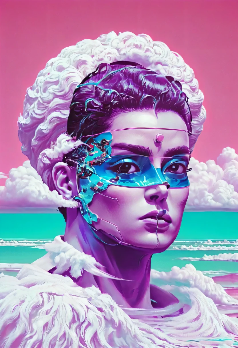 vaporwave grotesque aesthetic,High saturation color,David bust sculpture head and body separated,  double contact, Commodity Ocean News,High saturation color,futuristic city, English title，fantasy, matrix, desert, ocean, Chinese pavilions,Retro screen close-up,coconut tree,24th century,Strong psychedelic colors and retro-future decadence,distressed and stylized, illusory、Collage、No order，dystopian、lo-fi、sample fusion jazigital、chip tune、Fault art、futuristic、High quality、dematerialized art、retro tech、Surrealism,vaporwave nostalgia, very vaporwave, maximalist vaporwave, vaporwave, vaporwave!, vaporwave aesthetics, cyberpunk vaporwave, 90s aesthetic, vaporwave art, 90s aesthetic, 90's aesthetic, hip hop vaporwave, vaporwave aesthetic, vaporwave cartoon,