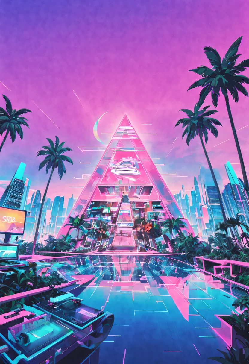 vaporwave头部和身体分开, David sculpture interior, double contact, 商品ocean报,cyberpunk city in background, Ink punk, Colorful neon lights，futuristic city, English title，fantasy, matrix, desert, ocean, pyramid,Screen close-up,coconut tree, 24th century,Strong psychedelic colors and retro-future decadence,distressed and stylized, illusory、Collage、No order，dystopian、Lo-Fi、sample fusion jazigital、chiptune、Fault art、futuristic、High quality、dematerialized art、retro tech、Surrealism,vaporwave nostalgia, very vaporwave, maximalist vaporwave, vaporwave, vaporwave!, vaporwave aesthetics, cyberpunk vaporwave, 90s aesthetic, vaporwave art, 90s aesthetic, 90's aesthetic, hip hop vaporwave, vaporwave aesthetic, vaporwave cartoon,