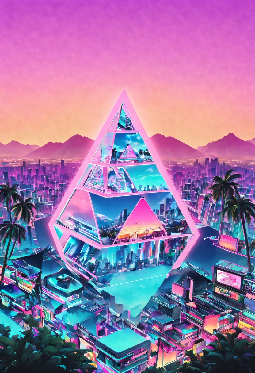 vaporwave头部和身体分开, David sculpture interior, double contact, 商品ocean报,cyberpunk city in background, Ink punk, Colorful neon lights，futuristic city, English title，fantasy, matrix, desert, ocean, pyramid,Screen close-up,coconut tree, 24th century,Strong psychedelic colors and retro-future decadence,distressed and stylized, illusory、Collage、No order，dystopian、Lo-Fi、sample fusion jazigital、chiptune、Fault art、futuristic、High quality、dematerialized art、retro tech、Surrealism,vaporwave nostalgia, very vaporwave, maximalist vaporwave, vaporwave, vaporwave!, vaporwave aesthetics, cyberpunk vaporwave, 90s aesthetic, vaporwave art, 90s aesthetic, 90's aesthetic, hip hop vaporwave, vaporwave aesthetic, vaporwave cartoon,