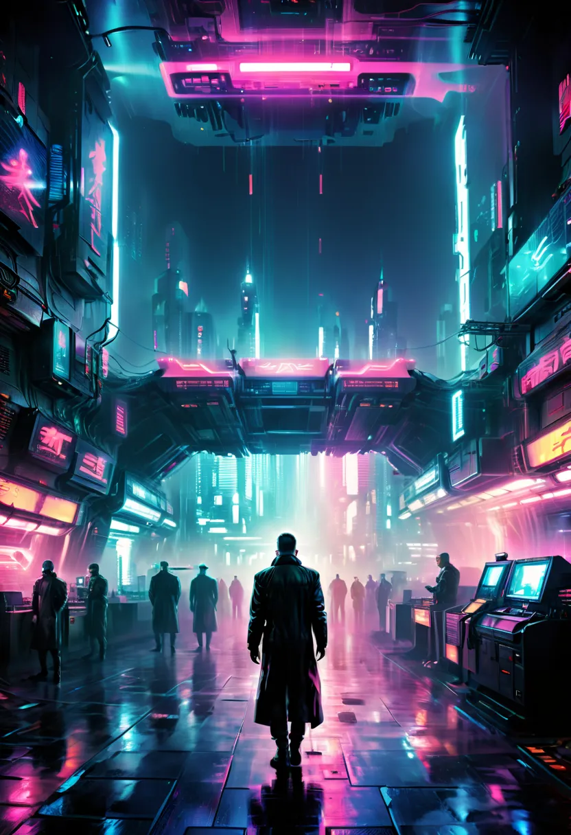 vaporwave art, movie "blade runner", cyberpunk, panoramic, ultra high saturation, (best quality, masterpiece, representative wor...