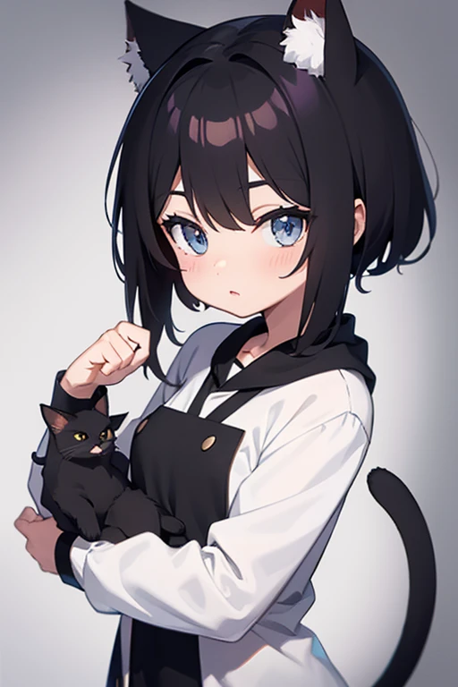 1 cat, black and white, anime style, 