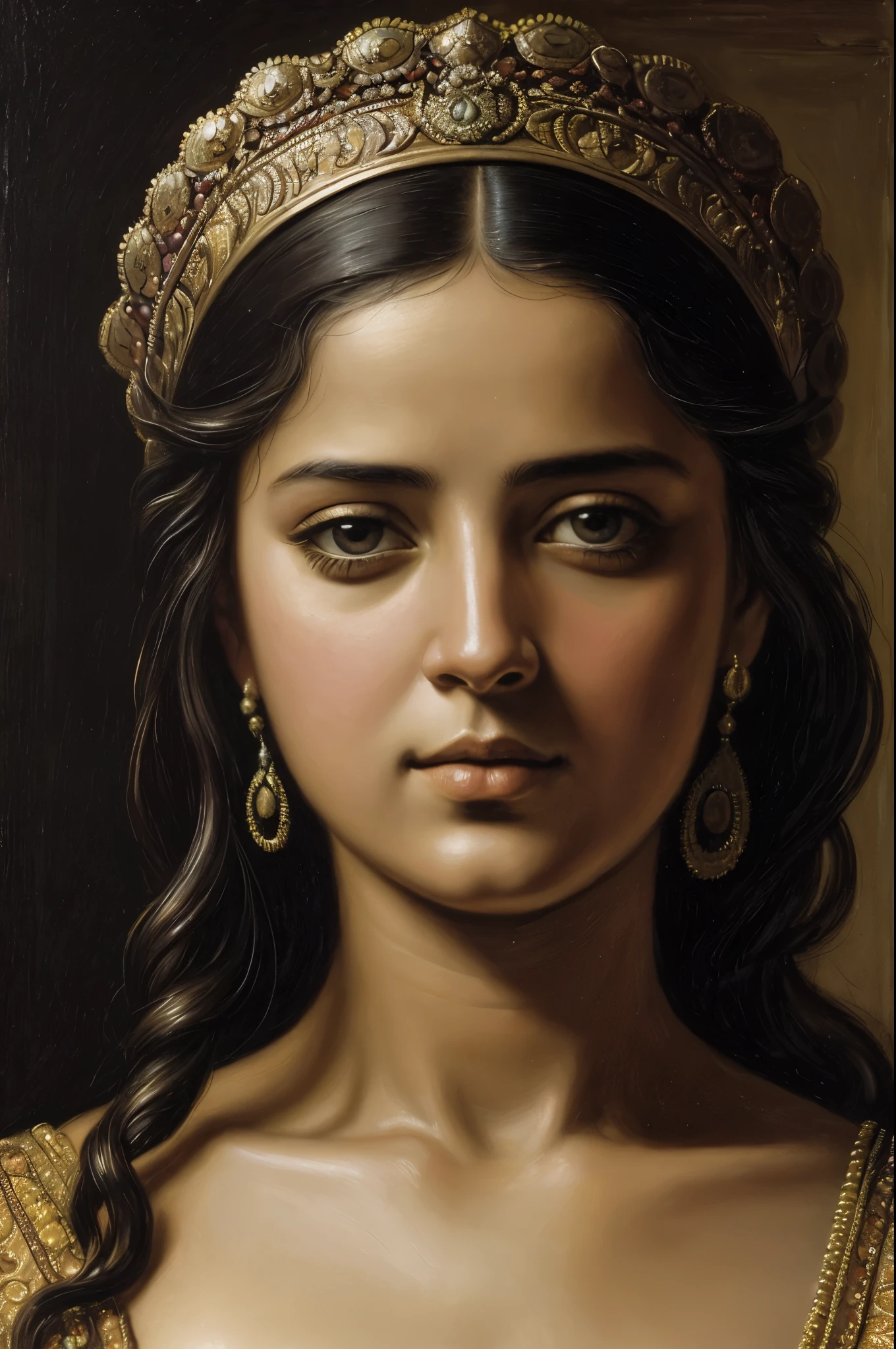 A painting of a woman wearing a tia and a gold dress - SeaArt AI