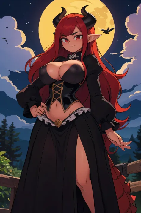 16K, HD, Highly Detailed, Professional, ((High Quality)), ((Masterpiece: 0.3)), Erza_Scarlet_((FairyTail)), Close up, ((Anatomically correct)), 1 girl, (Demon_horns), Fair skin, Voluptuous, Sexy, Busty, Curvy waist, Nipples, (Long detailed cloak: 0.5), (((...
