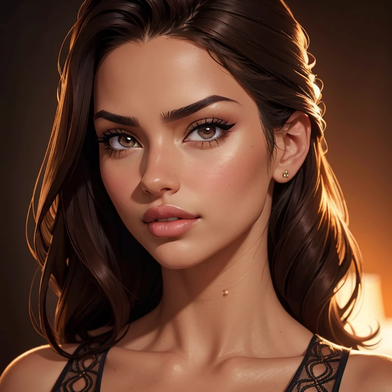 "(mejor calidad,4k,8K,alta resolución,obra maestra:1.2),ultra detallado,(Realista,photoRealista,photo-Realista:1.37),Adriana Lima,hermosos ojos marrones detallados,hermosos labios detallados,ojos y rostro extremadamente detallados,Pestañas largas,hermosa apariencia,belleza natural,expresión segura,impresionante modelo,icono de la industria de la moda,mirada feroz,piel perfecta,maquillaje sutil,Pose sensual,cabello castaño oscuro,traje elegante,fondo lujoso,fotografía profesional,colores vívidos,paleta de colores cálidos,iluminación suave"