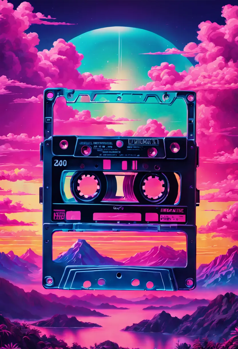 Cassette Tape Vaporwave, highly accurate realistic lifelike intricately detailed meticulous vibrant colorful ultradetailed. Epic...