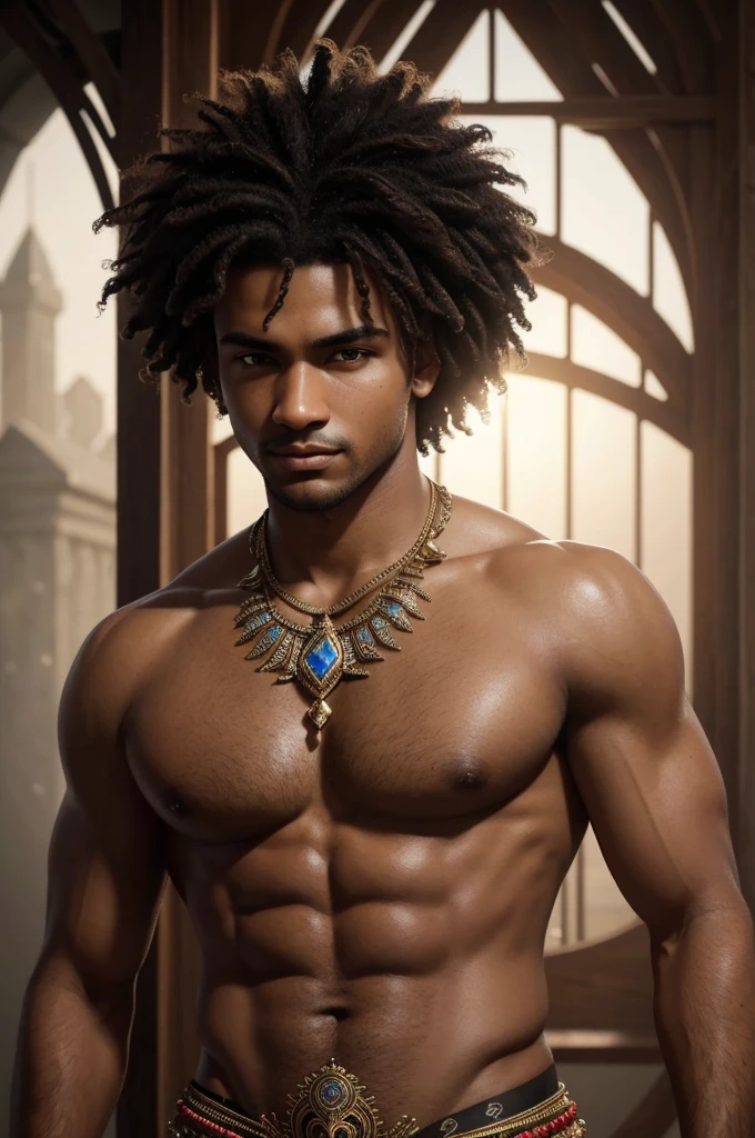 handsome mixed halfwhite black man in tribal wear, high detail, 18 years old, skinny, short curly hair, 8k, mystical, magical, ultra hd, realistic, vivid colors, highly detailed, UHD drawing, pen and ink, perfect composition, beautifully detailed intricate insanely detailed octane rendering trending on artstation, 8k artistic photography, photorealistic concept art, soft natural volumetric cinematic perfect light, huge manly bubble butt, highly detailed and perfect face,  realistic hands, 