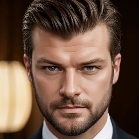 best quality,ultra-detailed,kivanç tatlitug with hazel eyes,suave and confident look,dark hair,well-groomed beard,sharp facial f...