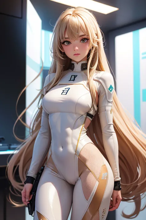 Best quality, 8k, pastel colors, woman,long hair, looking to observer,imperial soldier warrior,beige hi-tech armor over brown sh...