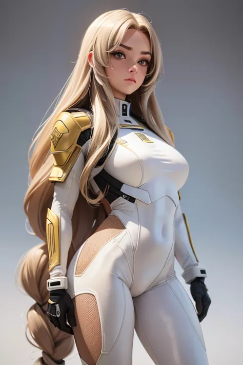 best quality, 8k, pastel colors, woman,long hair, looking to observer,imperial soldier warrior,beige hi-tech armor over brown sh...