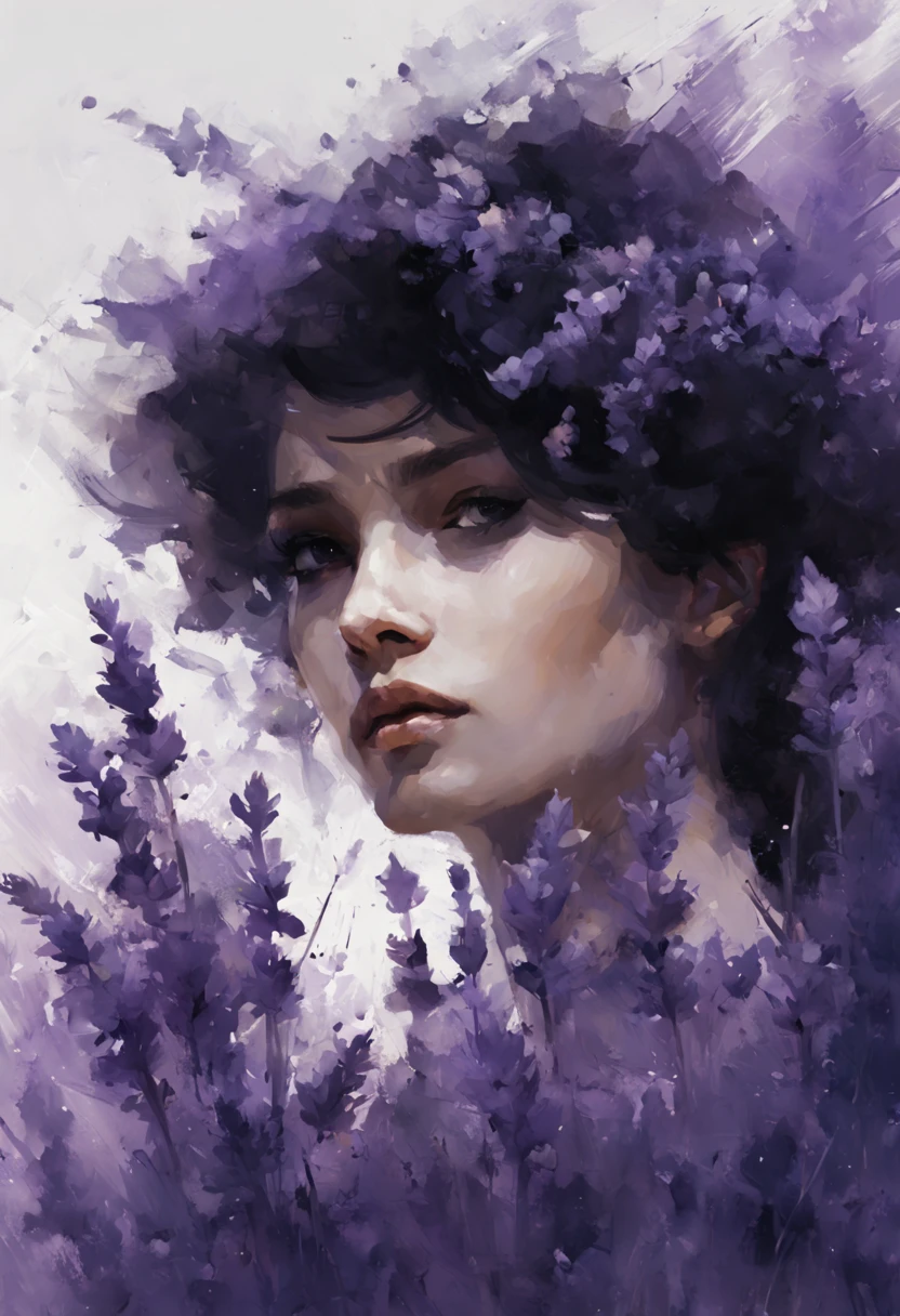 Nahaufnahme von Lavendel, minimalistisches digitales Kunstwerk mit dem Einfluss von Luis Miranda, Jeremy Mann, Jeffrey Catherine Jones, Konzeptkunst, Malerei, Illustration, Foto