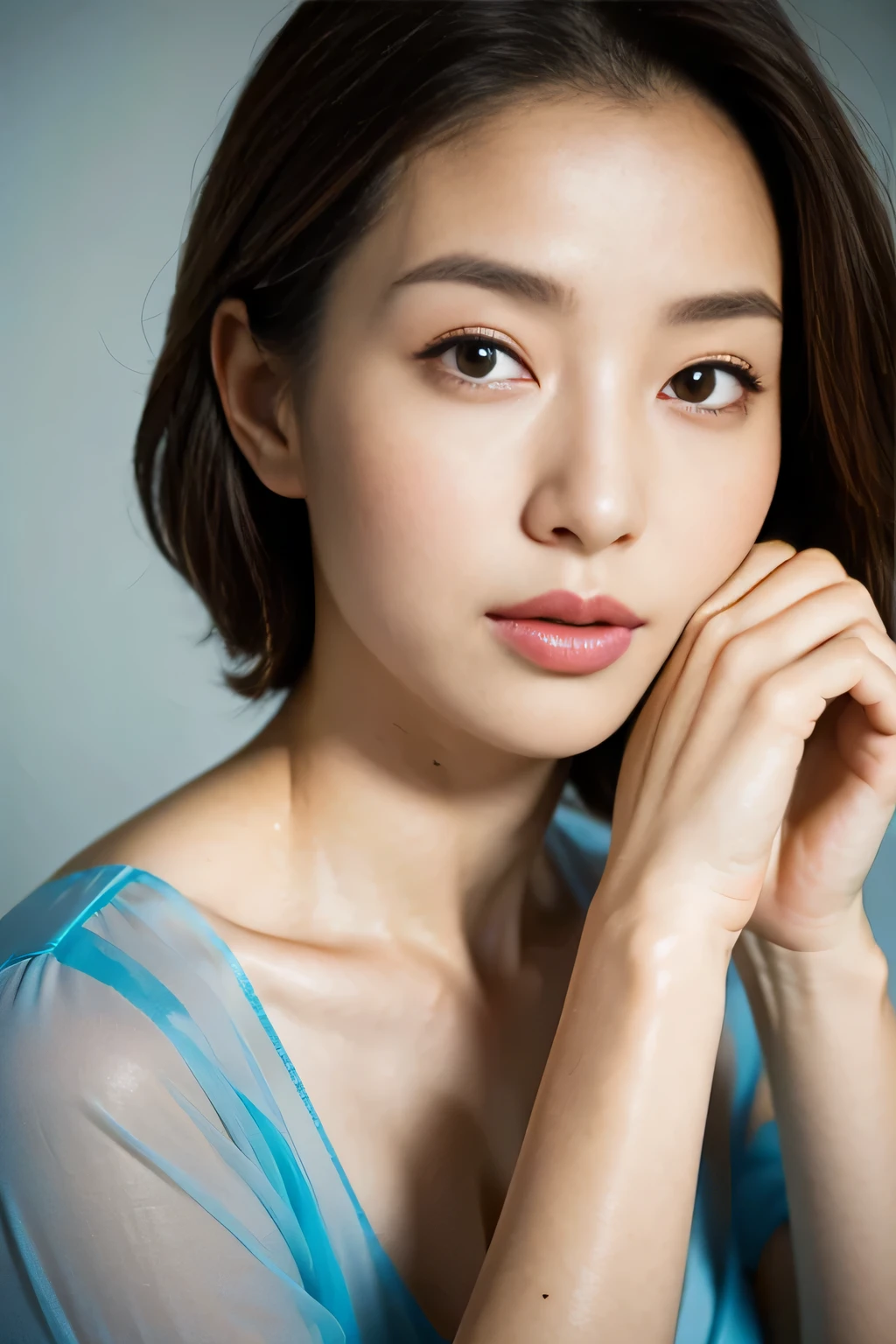 (highest quality,8K,masterpiece),anatomically correct,
Close-up of a woman in a blue dress with her hand on her face, beautiful korean woman, beautiful young japanese model,gorgeous young japanese woman, Cute girl - well-groomed face, beautiful portrait image, 60mm portrait, high quality portrait, 70mm Portrait, nice delicate face, feminine beautiful face, Beautiful woman,
big breasts,
