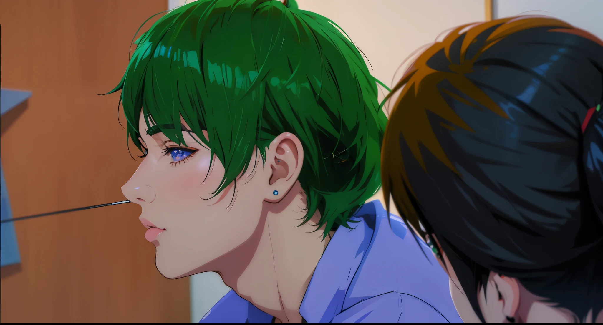 Imagen anime de un hombre con cabello verde y una mujer con cabello verde -  SeaArt AI