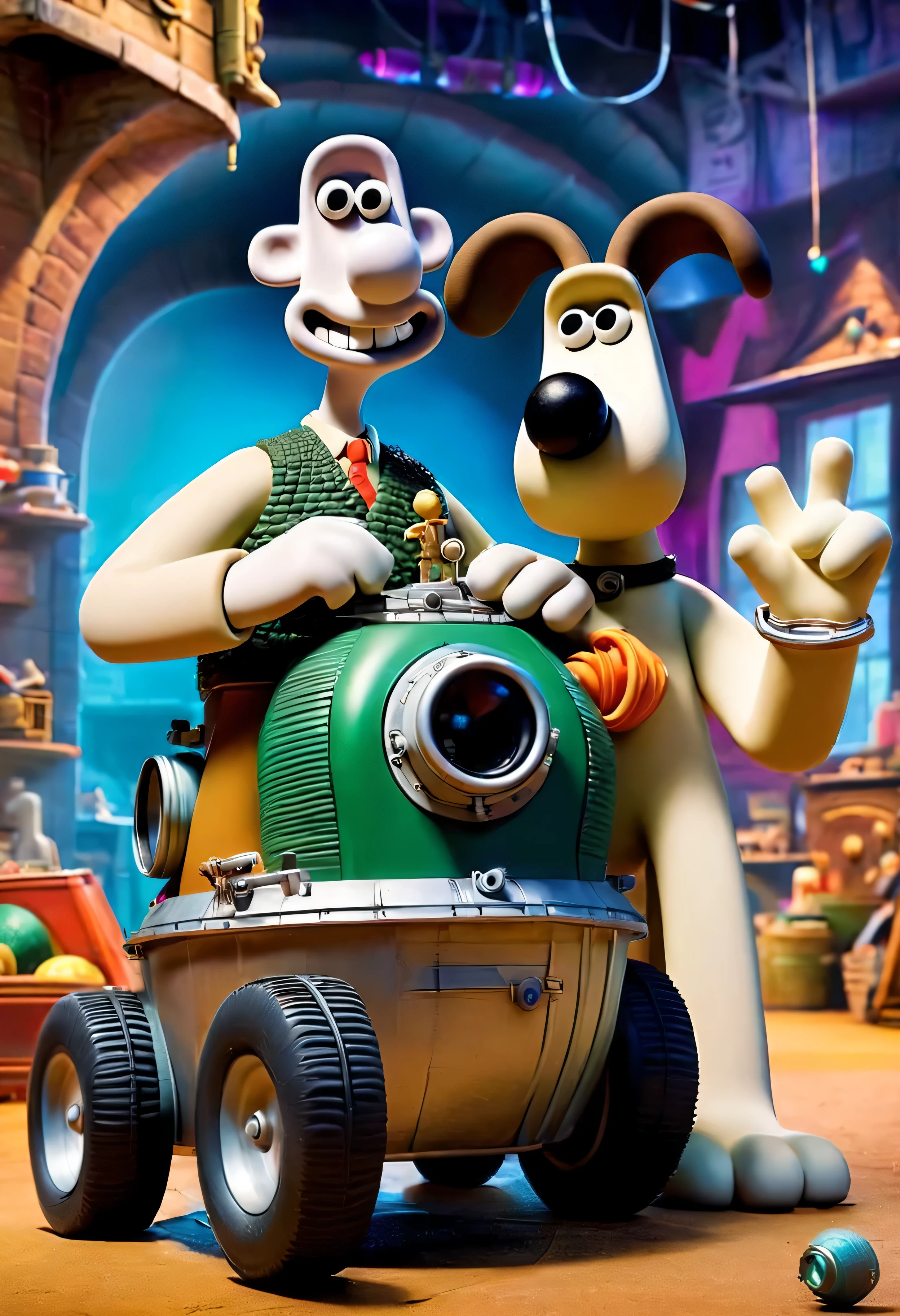 wallandgrom, friends, 1man and 1dog looking at viewer, 3d \(artwork