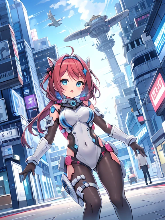 extreme detail,masterpiece,future city,with a girl (Energy Shield):1.3,Tight Fit Bodysuit,protect yourself from danger,use a shield in battle,Futuristic buildings,flying car,the shield becomes brighter,repel the invaders