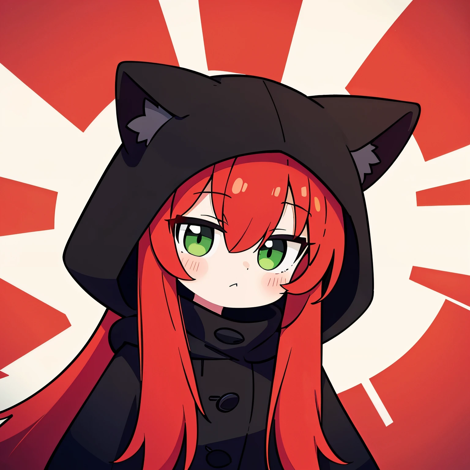 Anime girl with red hair and black cat ears - SeaArt AI