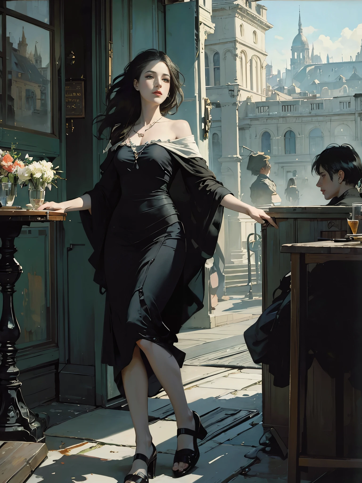 pintura de mujer, con influencia de Jeremy Mann, Jeremy Mann, estilo de jeremy mann, Pintura de Jeremy Mann., Jeremy Mann arte, Ron Hicks, mentir, Jeremy Mann y Alphonse Mucha, Obras que influyeron en Edmund Blampid, Robert Lenkiewicz, Casey Baugh y James Jean, Obras que influyeron en Willem Kalf, Nick Alm, vaso, arte figurativo, Pintura de acuarela intensa, arte detallado de acuarela,Pinturas hermosas y expresivas., Hermosa ilustración de arte, maravilloso, Belleza fresca, de la máxima calidad, Arte oficial, composición perfecta,ángulo perfecto, mejor tiro, mujer sola, contorno nítido, melancholy, nostalgia, nostalgia,Ojos sin pupilas, color de ojos, ánima ideal, En busca del tiempo perdido, marcel proust, Sentimental, Esbian de cuerpo completo, La vaga frontera entre pasado y presente, recordar, al aire libre, París en la primera mitad del siglo XX., Montmartre, misterioso, misterioso, En un café de la esquina de la calle