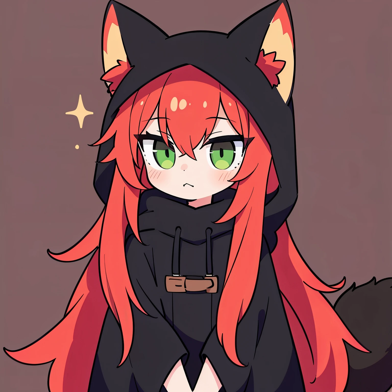 Anime girl with red hair and black outfit with cat ears - SeaArt AI