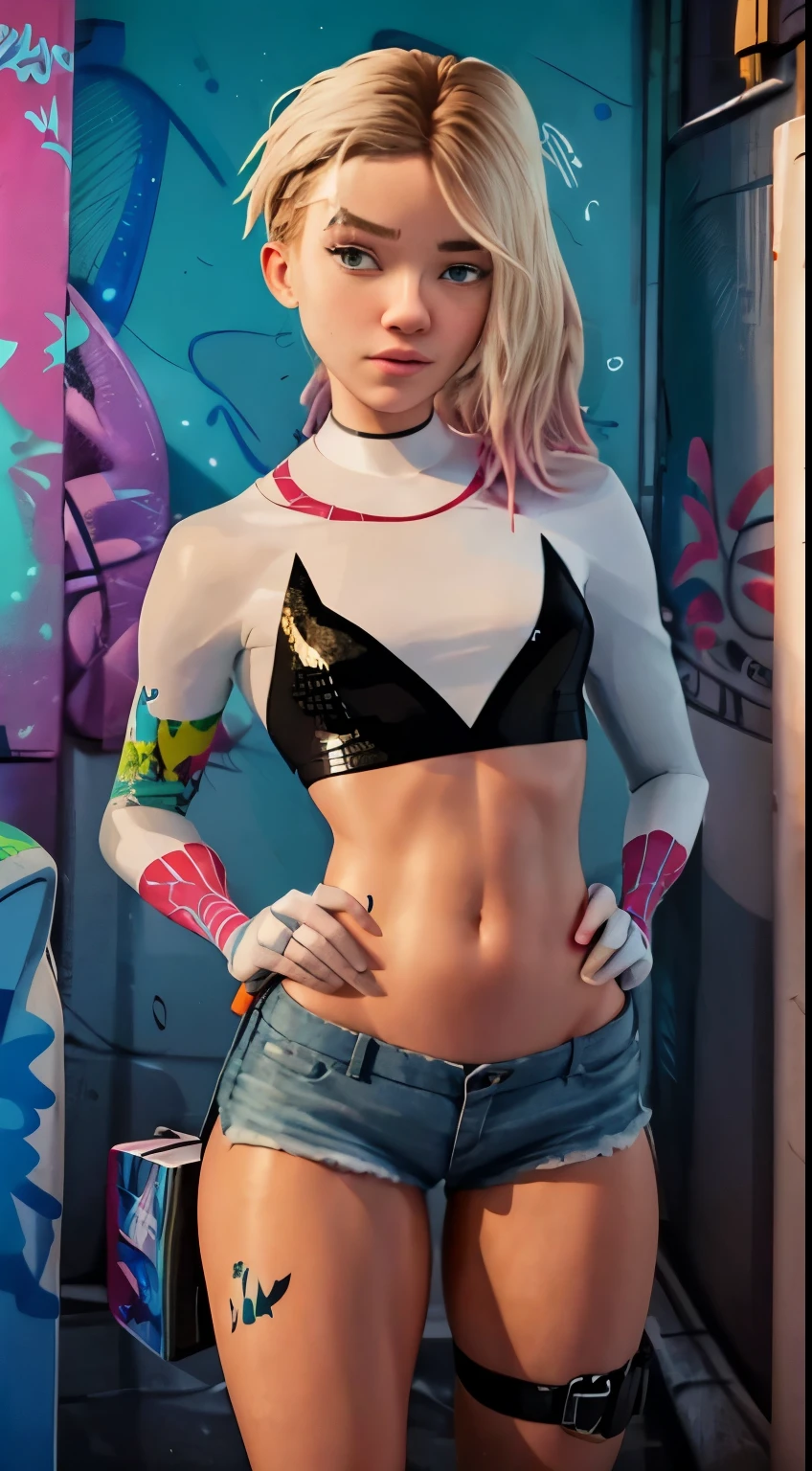 A close up of a person in a bikini top and shorts - SeaArt AI